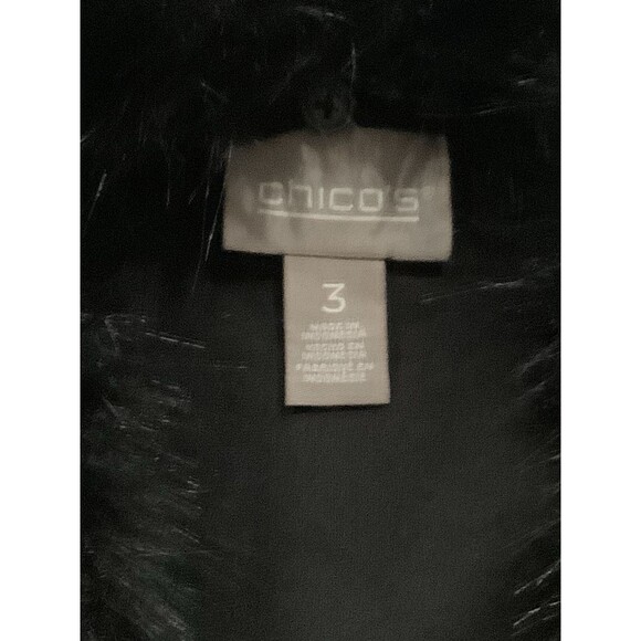 Chico's Black Button Stretch Denim Jacket Removable Faux Fur Collar SZ 3  NWOT - Picture 5 of 9